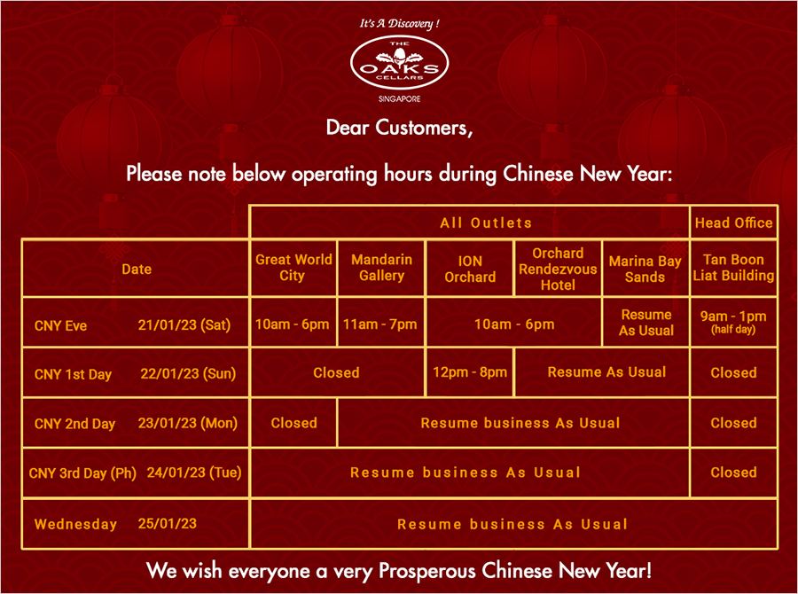 Our Operating Hours during Chinese New Year 2023