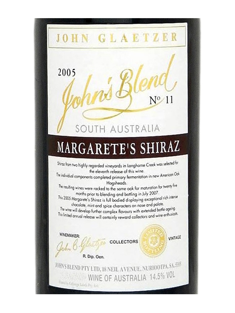John's Blend Margarete's Shiraz 2005 6000ml