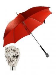 Pasotti Umbrella UAW37 Lion Handle Red Skull Print Stud