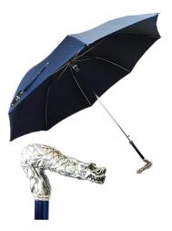 Pasotti Umbrella MAW98 Dragon Brass Pearl Handle Blue