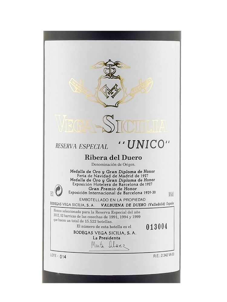 Vega Sicilia Unico Reserva Especial Release 2012 (91 94 99)