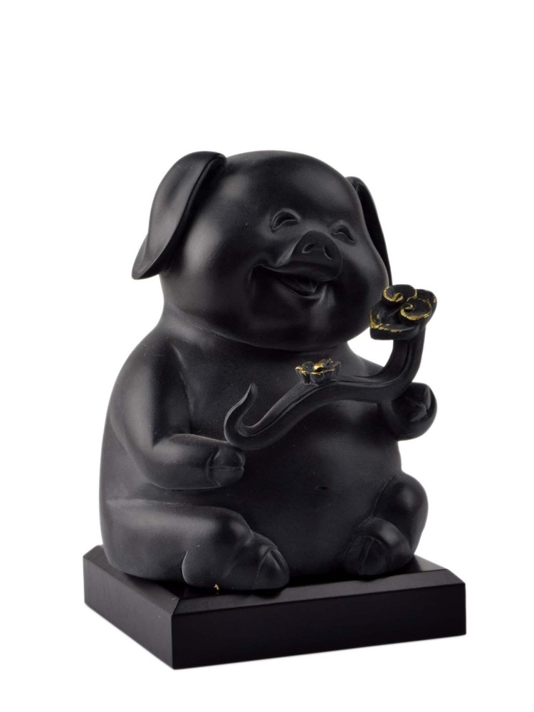Tai Hwa Sculpture Piggy One Wishes Black