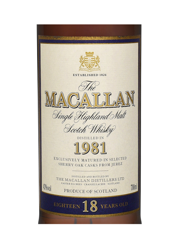 Macallan 1981 18 Year Old Sherry Oak Single Malt Whisky 700ml w/cylinder