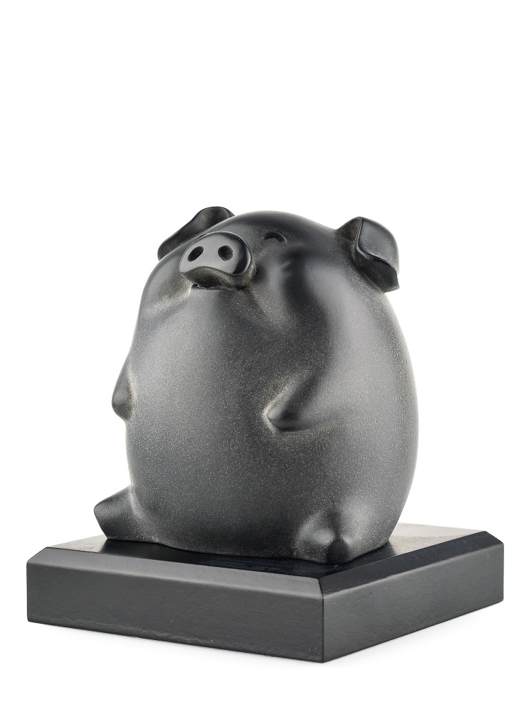Tai Hwa Sculpture Piggy Chubby Stone Black