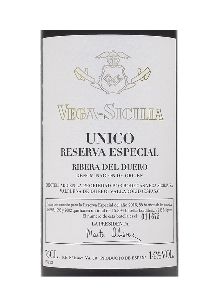 Vega Sicilia Unico Reserva Especial Release 2016 (96 98 02)