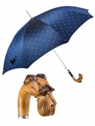 Pasotti Umbrella UAN49 Schnauzer Wood Handle Blue Artisanal Italian
