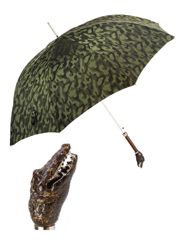 Pasotti Umbrella UAK66 Crocodile Handle Green Camouflage Print