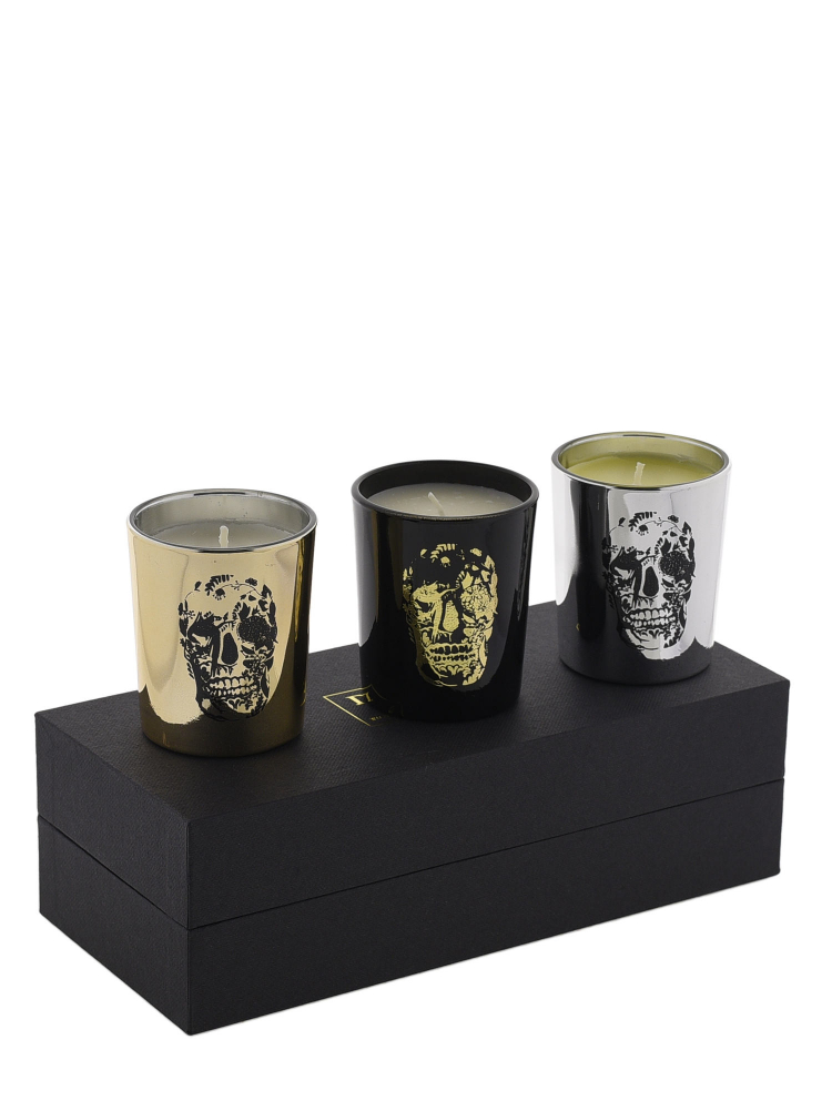 Modern Alchemy Candle Set 9131 Memento Mori Delft Skull Votives Gift Set of 3