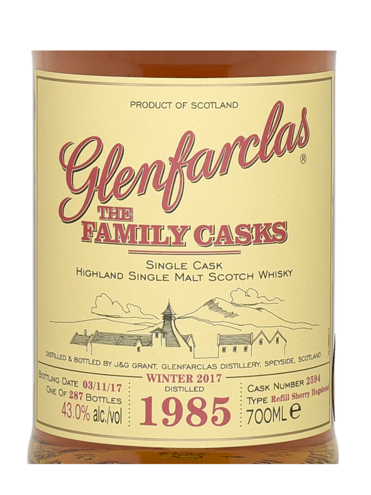 Glenfarclas Family Cask 1985 32 Year Old Cask 2594 W17 Refill Sherry Hogshead Single Malt 700ml